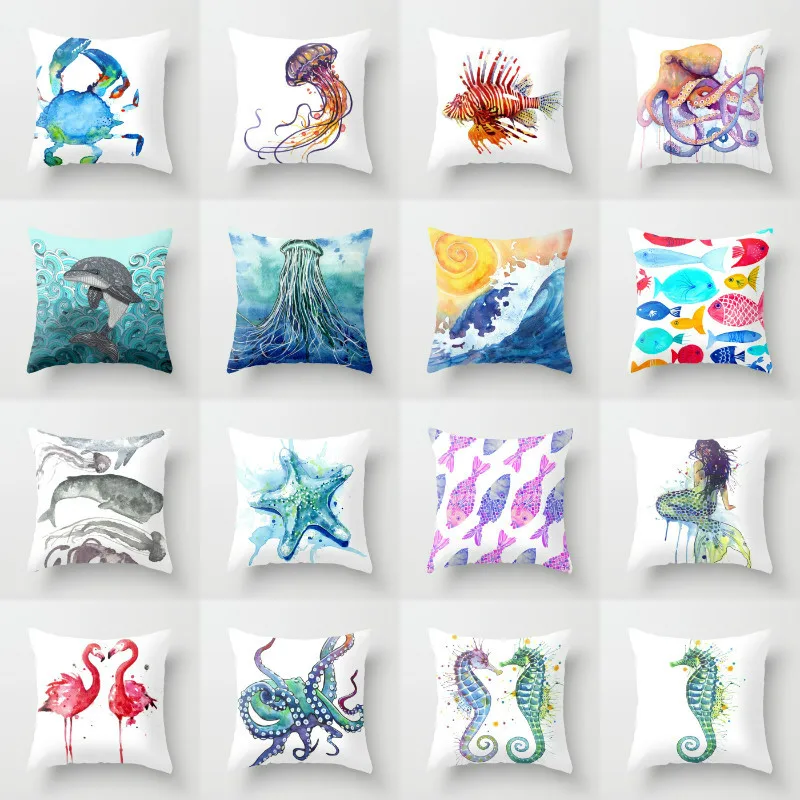 

Elife Ocean Beach Linen cotton cushion Polyester Home Decor Bedroom Decorative Marine organism Sofa Car Throw Pillows