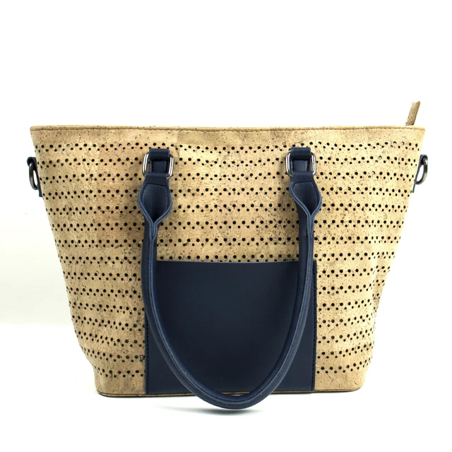 Natural Cork With Navy Blue Pu Leather Fabric Bags Women Body Natural Cork With Navy Blue Pu Leather Fabric Bags Women Body Cross Vegan Handbag