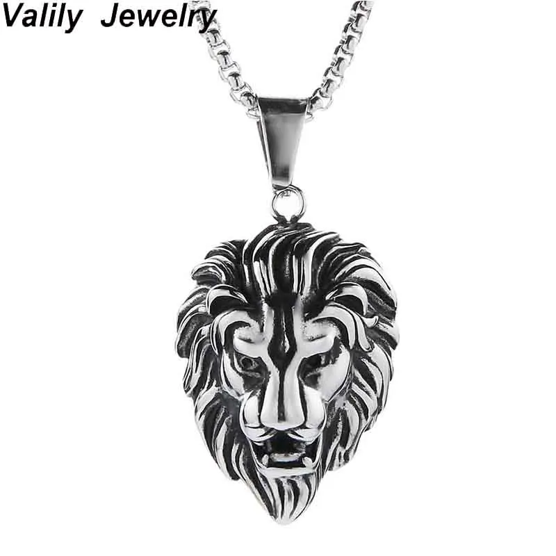 

Valily Hip Hop Lion Head Pendant Necklace For Men Luxury Gold Silver Plated Long Necklaces Jewelry Friendship Gifts Wholesale