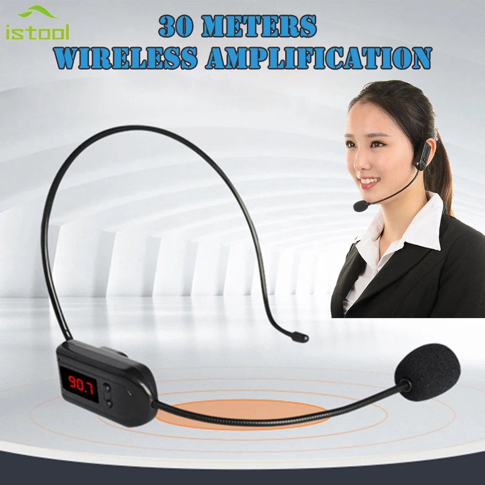 30m Portable FM Wireless Microphone Headset Megaphone Radio Mic For