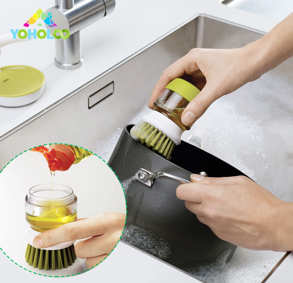 Palm Soap Dispenser Washing up Brush with Storage Stand Self Dispenser