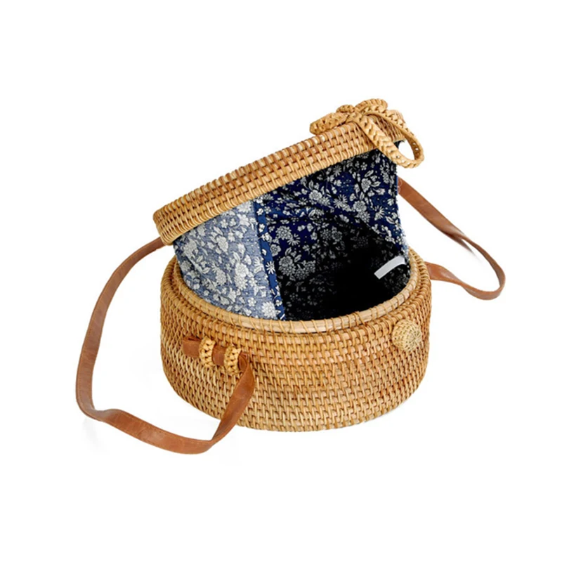 Women Bamboo Bags Female Beach Straw Handbag Circle Bohemian Rattan Butterfly Buckle Tote Shoulder Bag Lady Handmade Bag SS3196 (2)