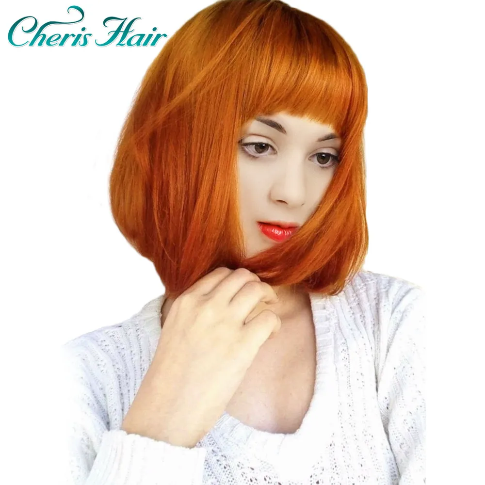 Pelucas cortas sintéticas para mujeres amarillo naranja Color Lolita peluca 2019 nuevas llegadas mujer peluca Cosplay 12 pulgadas pelucas con flequillo