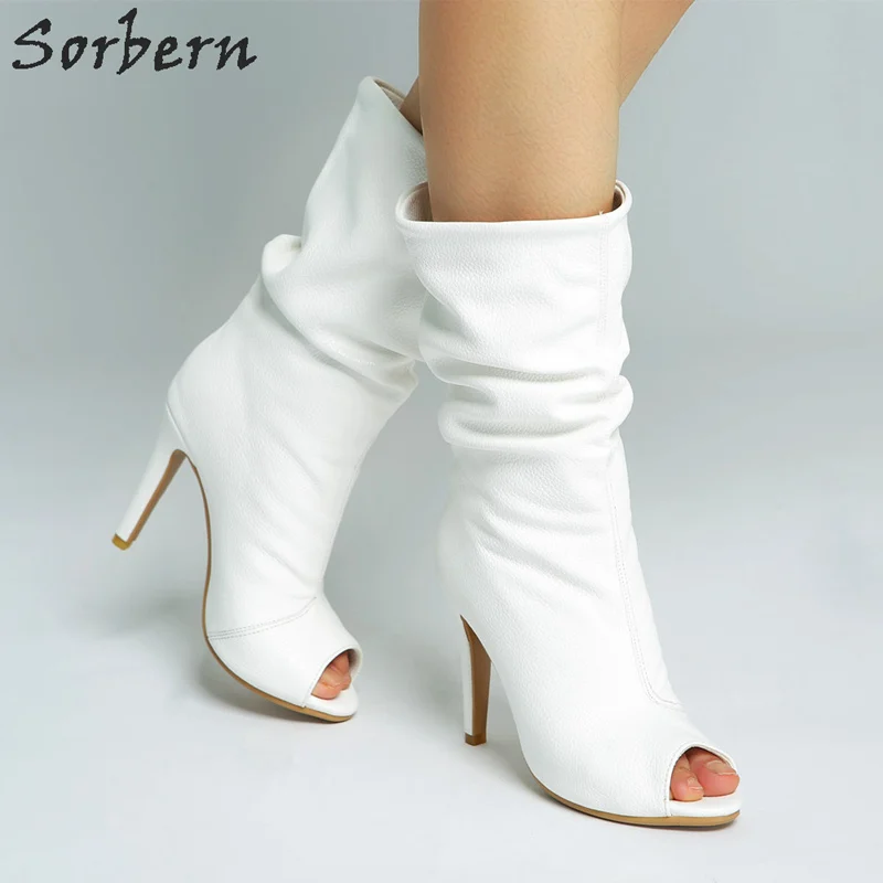 Sorbern белый ботильоны для женщин; Большие размеры Botines Mujer Модные женские вечерние ботинки Feminina открытый носок вечерние сапоги