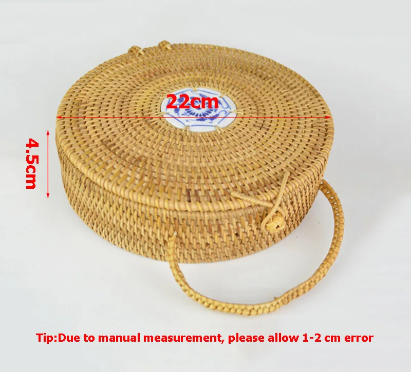 Women Straw Bag Circle Summer Female Beach Bag Porcelain Design Travel Lady Handbag Rattan Tote Knitted Hand Bag Handmade SS3014 (9)