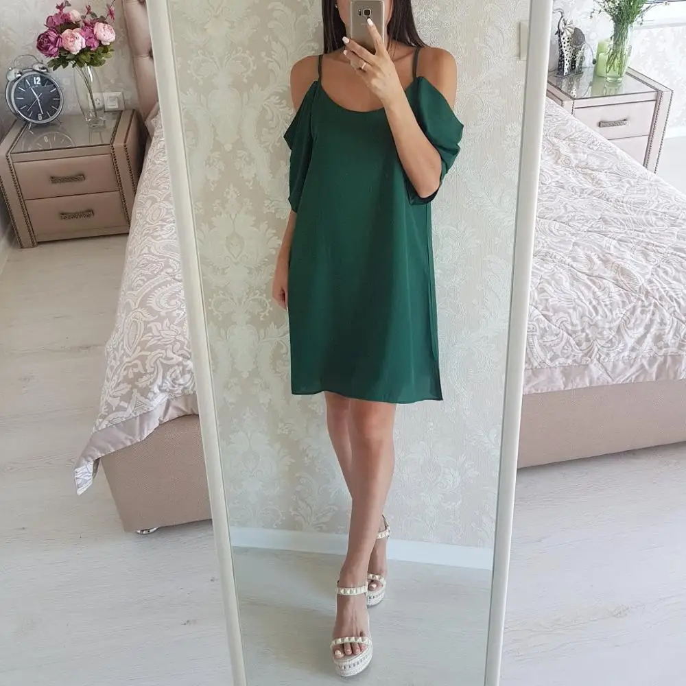 Benuynffy Summer Style Women Dress 2017 Plus Size Short Sleeve Spaghetti Strap Dresses Sexy Off Shoulder Beach Chiffon Dress 751