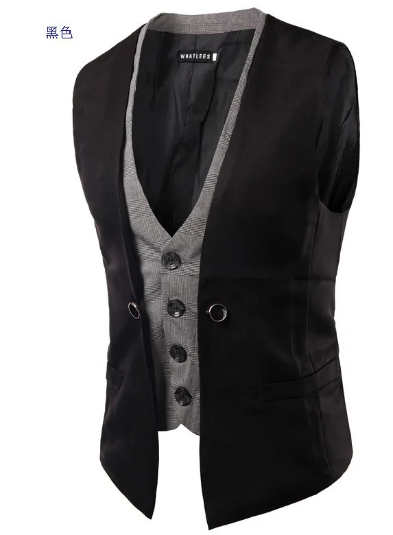 PADEGAO mens Wedding Sleeveless suit vests waistcoat false double layer Smart Casual dress vests England style mens blazer vests