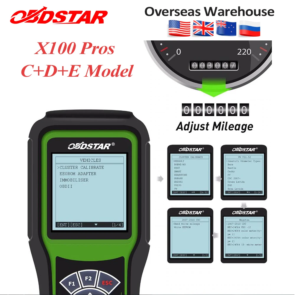 

OBDSTAR X100 PROS Key Programmer with EEprom Adapter+IMMOBILISER+Odometer Adjustment C+D+E model odometer reset Replace X100 Pro