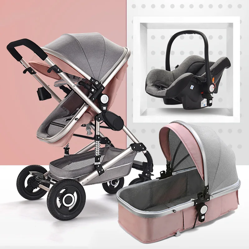 Color : Pink Luxury Baby Stroller 3 in 1 Pram with Car Seat High Landscape Prams for Newborns Travel System Foldable Baby Carriage Trolley Walker