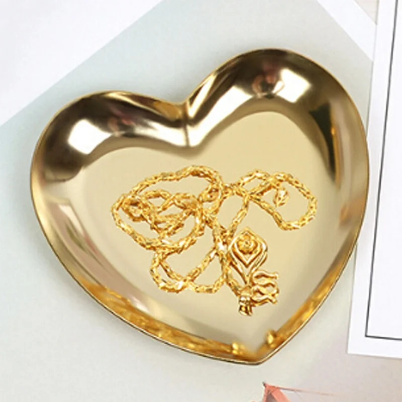 Stainless Steel Heart Shaped Jewelry Serving Plate / Metal Tray