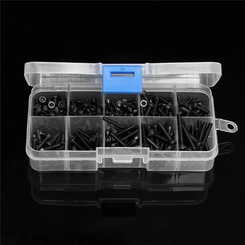 

MTGATHER 240pcs/box Black Carbon Steel M3 Screw Kits DIN912 Hex Socket Head Cap Screw Black M3*4/5/6/8/10/12/16/20/25mm