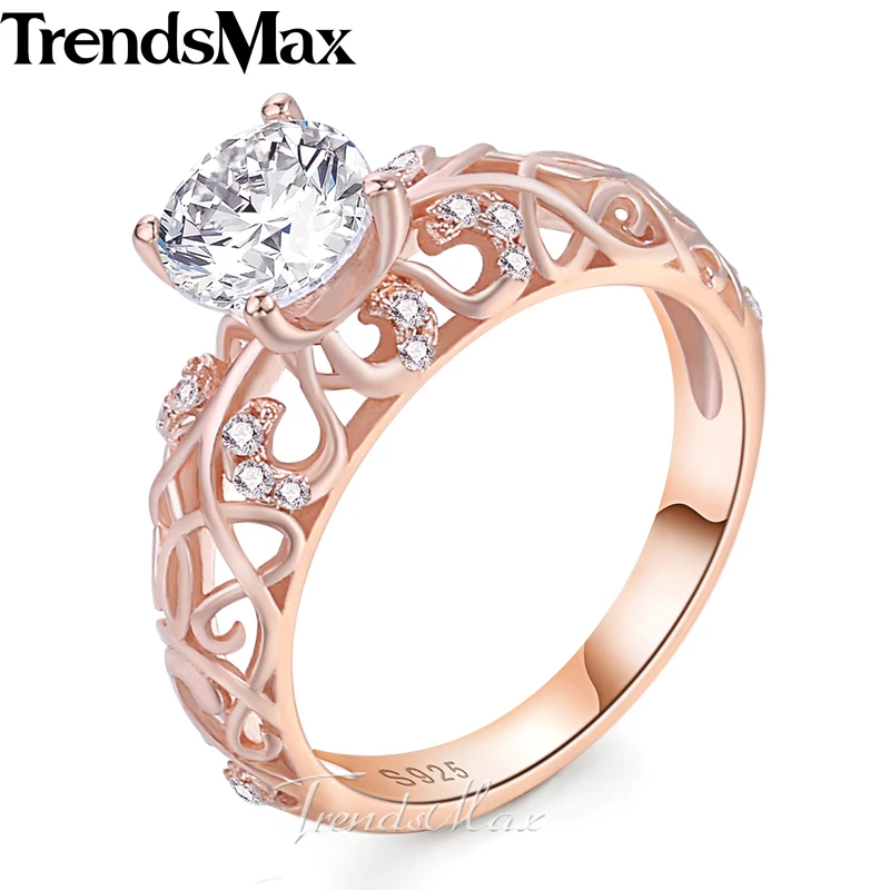 Trendsmax, круглая огранка, кубический цирконий, женское кольцо, 925 пробы, серебро, обручальное кольцо, розовое золото, 2,97-7,66 карат, KSRM06
