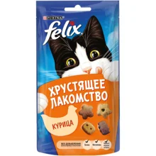 Хрустящее Лакомство Felix для взрослых кошек с курицей, 8 паучей х 60 г