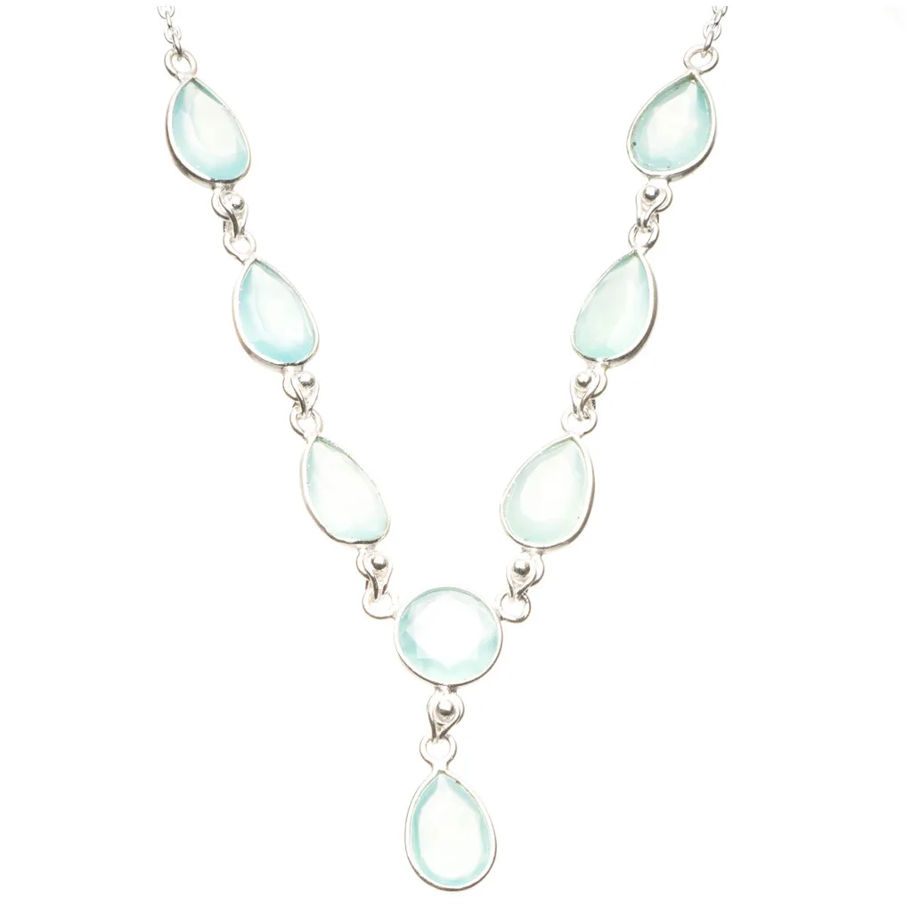 StarGems(tm) Natural Chalcedony 925 Sterling Silver Y-Shaped Necklace 19&quot | Украшения и аксессуары