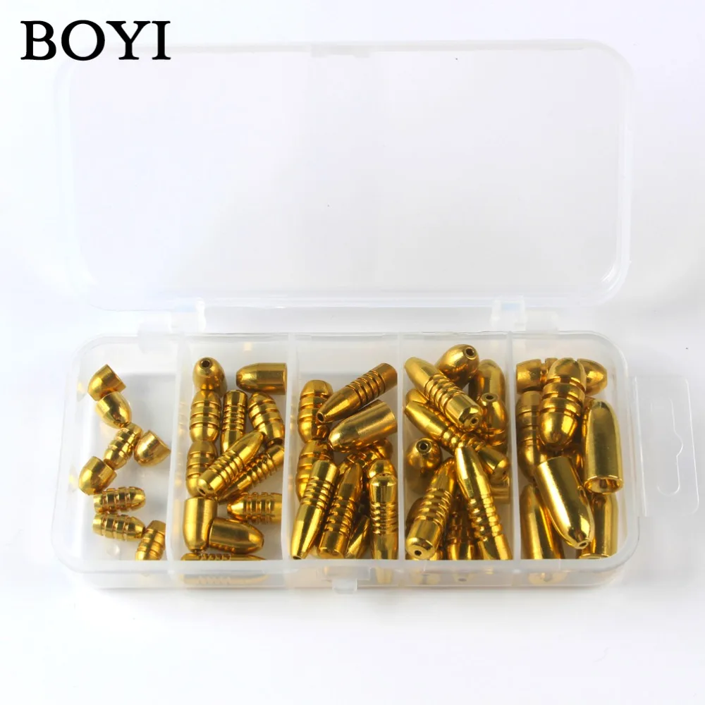 

BOYI 52pcs/Set Copper Bullet Fishing Lead Sinker Weights 1.8g,3.5g,5g,7g,10g Fishing Accessories Fishing Tackle