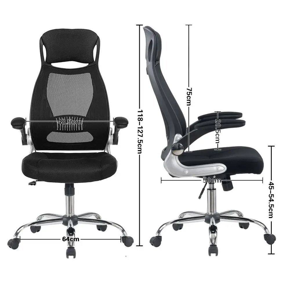 Office Chair Black Ergonomic Swivel Mesh Task Chair High Back Padded Desk Chair With Foldable Armrest Head Support Luxury