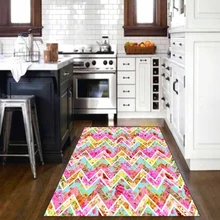 Абстрактный розовый зеленый желтый линии Геометрическая Акварельная 3d печать Нескользящая микрофибра кухня современные декоративные области коврик