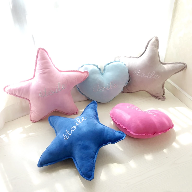 Cute Heart/star Shaped Cushion Pillow Embroidery Suede Fabric Throw