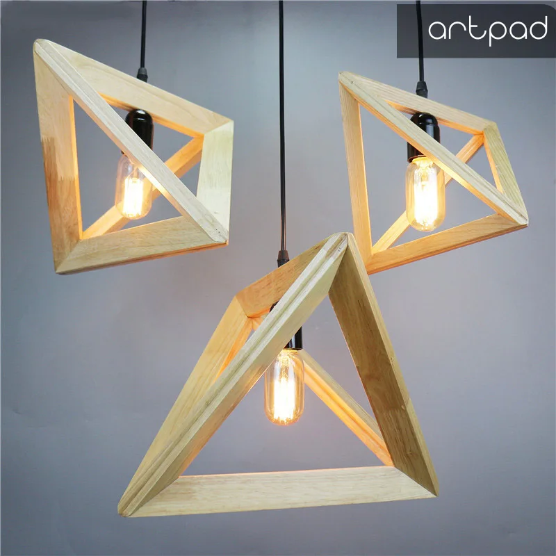 

E27 European Minimalist Style Geometric Wood Pendant Light Vintage Industrical Kitchen Dining Room Store Hanging Lamp AC110-260V