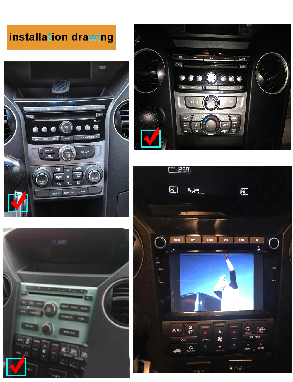 Sale ONKAR 2 din car android 9.0 dvd gps navigation for Honda Pilot 2009 2010 2011 support dvd cd player auto radio headunit 4