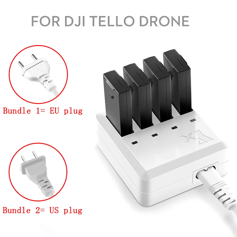

Quick Charger US/EU Plug TELLO Charger 4in1 Multi Battery Charging Hub for DJI TELLO 1100mAh Drone Intelligent Flight Battery