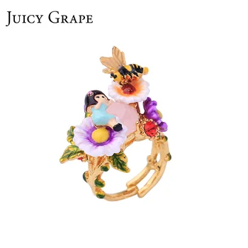 

Juicy Grape enamel glaze hand painted cooper daisy little girl open adjustable ring for women gift