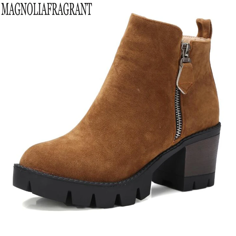 

2019 fashion Women's Winter Shoes warm women mid heel winter boots Side zipper ankle boots botas mujer Scrub Round head mm23