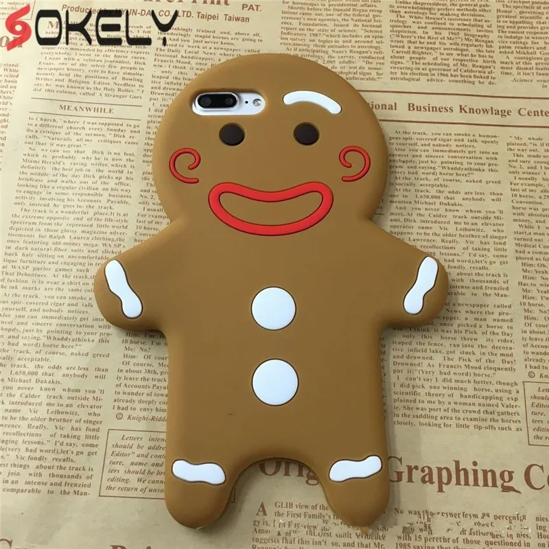

Interesting chritmas Soft Silicone Cartoon 3D Gingerbread Man Shape Cell Phone Case Back Cover for iPhone X 8 7 Plus 6s 6