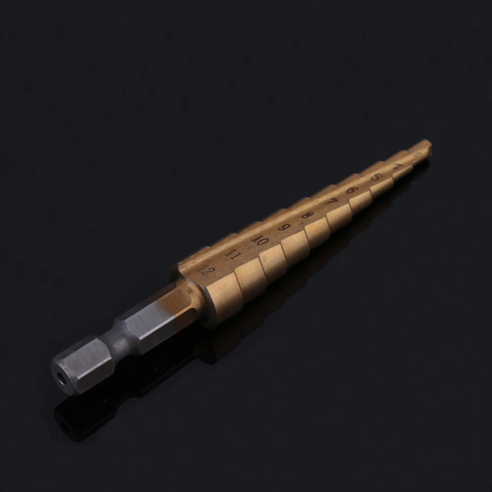  1pcs/lot Titanium Step Drill Bits 3-12mm HSS Power Tools HSS Wood Metal Drilling