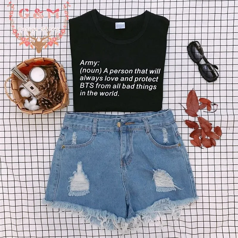 

OKOUFEN KPOP Hip Hop tee letter print unisex tops ARMY noun a person Definition Kpop TShirt tumblr cute streetwear shirt