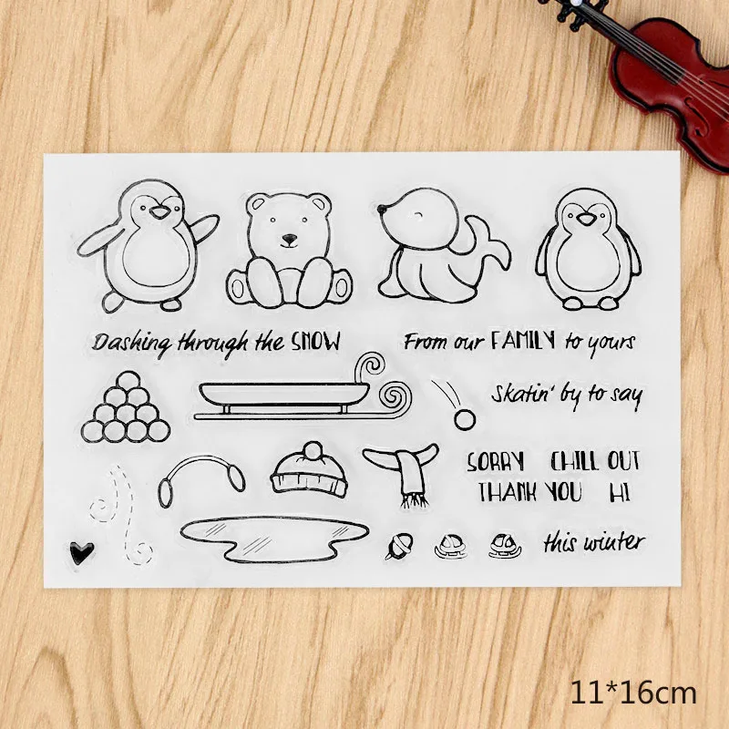 

Penguins / sleds Transparent Clear Silicone Stamp/Seal for DIY scrapbooking/photo album Decorative clear stamp sheets QYA397