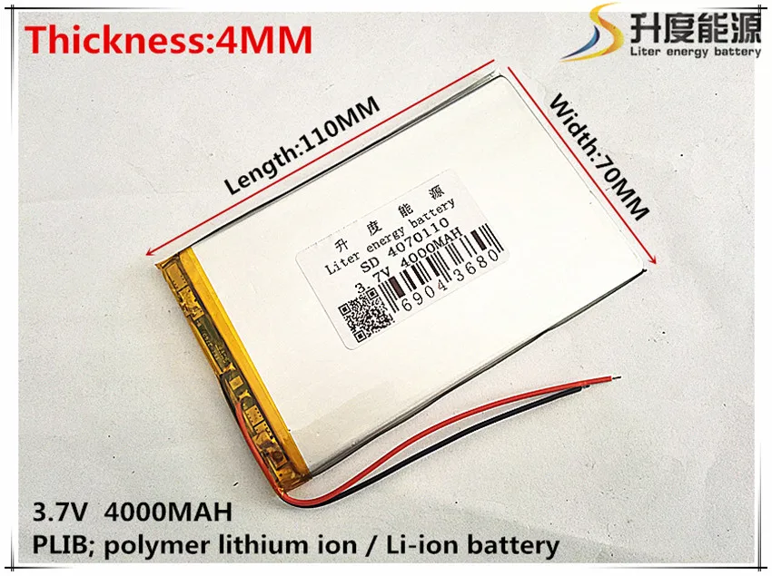 1 шт [SD] 3,7 V, 4000 mAH, [4070110] полимер литий-ионный/литий-ионный аккумулятор для игрушки, POWER BANK, gps, mp3, mp4, мобильный телефон, динамик