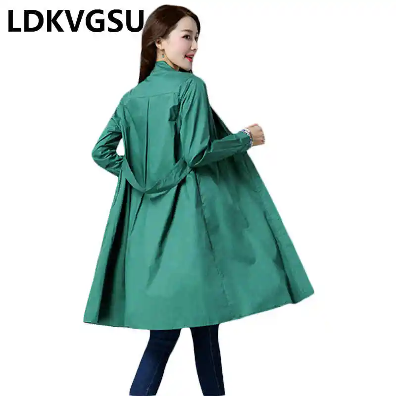 vent Green Col 2018 Manteau Coupe Tranchée Cardigan Debout kafei Coréenne Mince Femmes Outwear Is024 Section Automne Nouveau Long Colour Femelle Printemps qwwXUF4