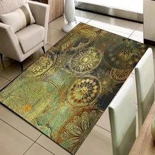 Else Винтажный Зеленый Желтый этнический Дамаст пуфик 3d принт Нескользящая микрофибра для гостиной декоративный современный моющийся коврик