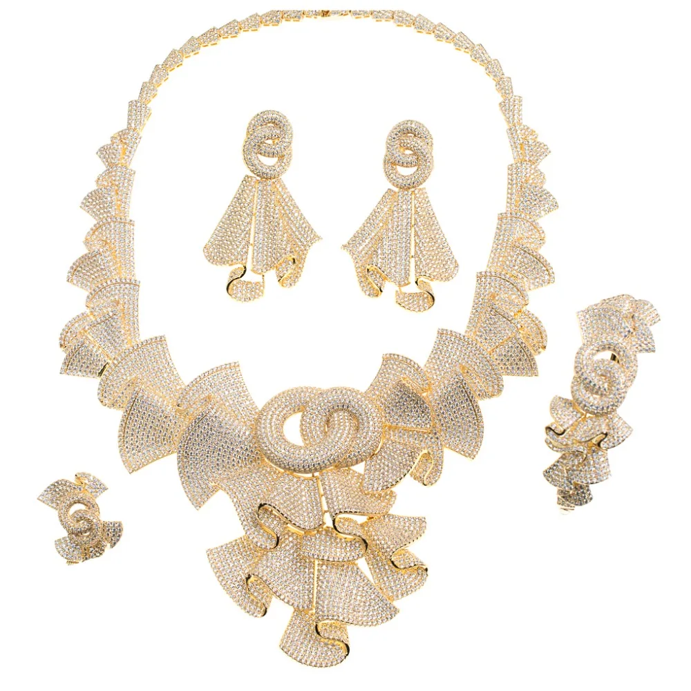 

Gorgeous Crystals CZ Zircon Big Bow Necklace Earring Ring Bracelet 4 Set Bridal Wedding Women Jewelry Sets N7384