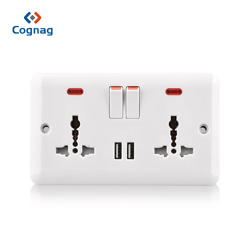 

Dual universal power 2 gang multi functional socket receptacle outlet twin USB wall plate socket