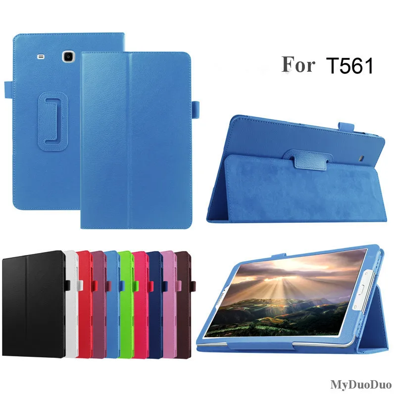 Tablet Case For Samsung Galaxy Tab E 9.6" T560 SM-T561 Cover Flip Stand Litchi Pattern PU Leather Case Protective Shell+Film+Pen