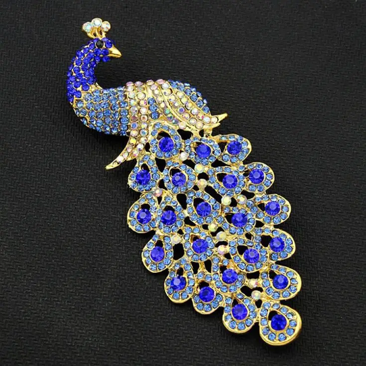 2018 FASHION! Drop Shipping Brooches Multicolor Rhinestone Blue Peacock Brooch Wedding Pins Fine