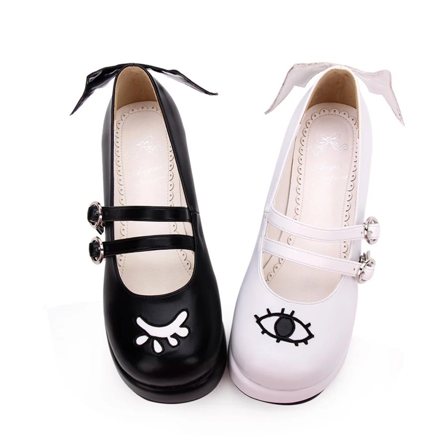

Big Size Spring Autumn Fashion Womens PU Leather Flat Muffin Shoe Anime Gothic Wings Girls Halloween Devil Lolita Platform Shoes