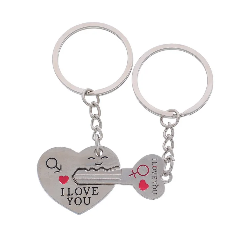 

1 Pair Zinc Alloy Couple Key Chain Engrave Words Keyring