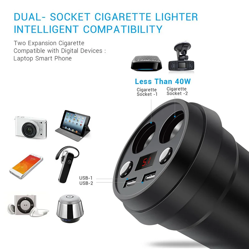 

12V-24V Power Outlet 3.1A Dual 2 USB Port Charger Cigarette Lighter Socket Splitter For Car Motorcycle Truck Boat Marine TSLM1