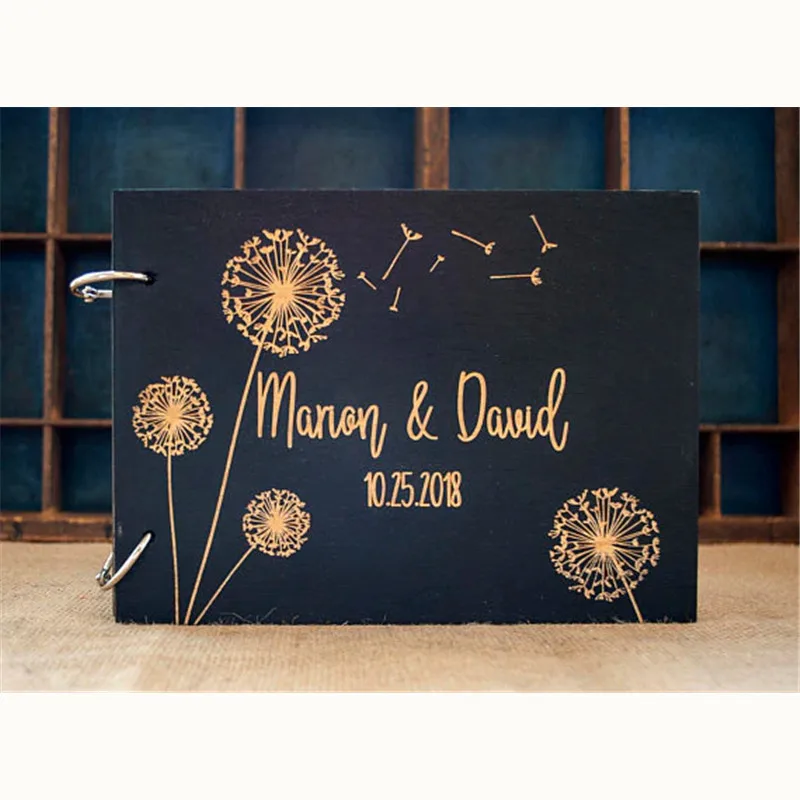 Custom Mr And Mrs Wedding Guest Book,rustic Guestbook Dandelion Laser