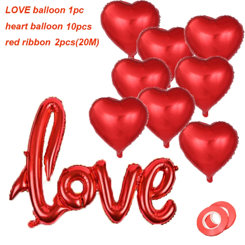 

Red Heart Type Foil Balloon Set I Love You Balloons Party Decoration Heart Engagement Anniversary Weddings Valentine Balloons