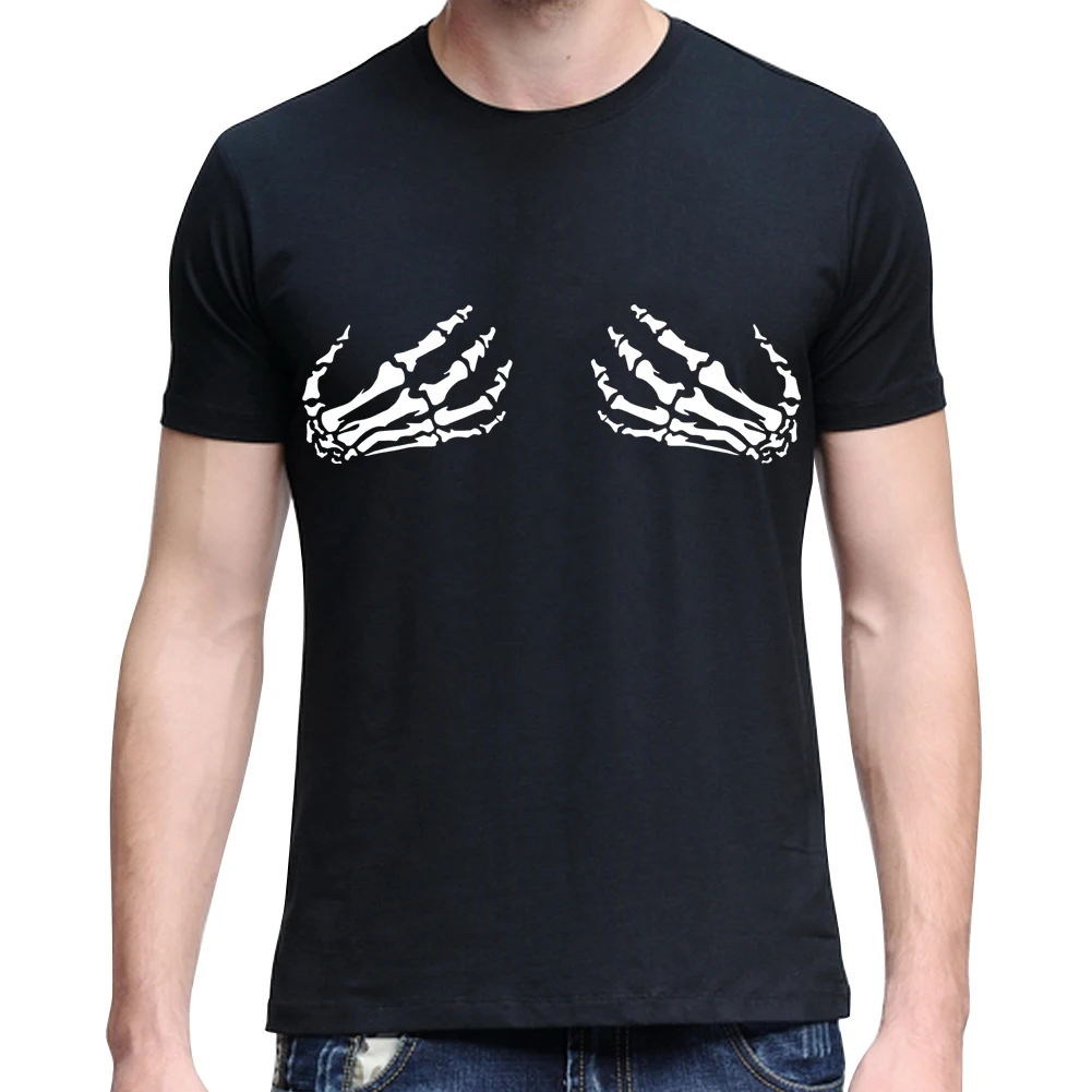 Men Cool Skeleton Skull Hands Print Summer Lovers Couple Tee Top T
