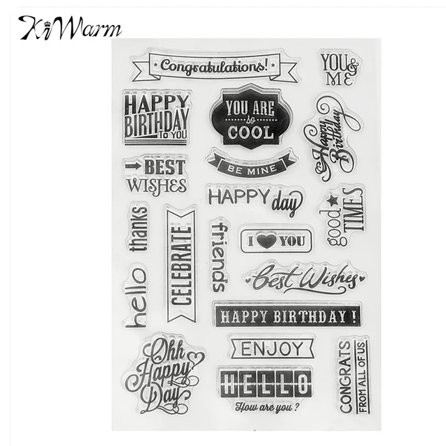 kiwarm phrase happy birthday words transparent rubber stamp sheet