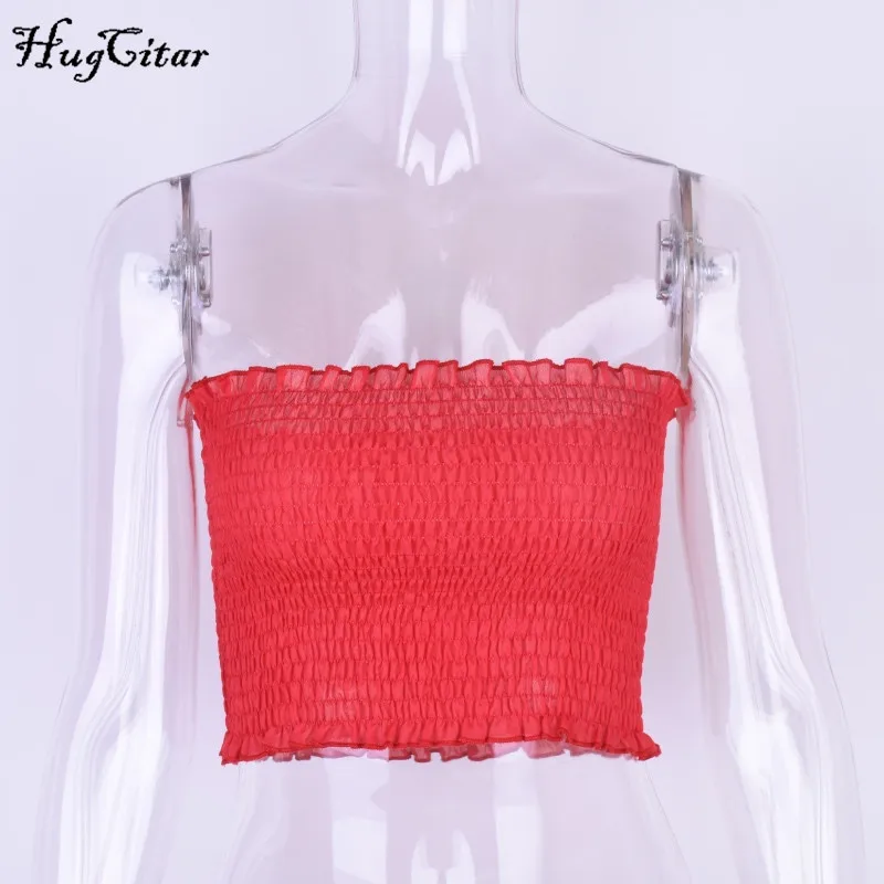Hugcitar Sexy Off Shoulder Women sleeveless ruched tank Top Slash Neck Crop Black White red Tube Tops free size high elasticity