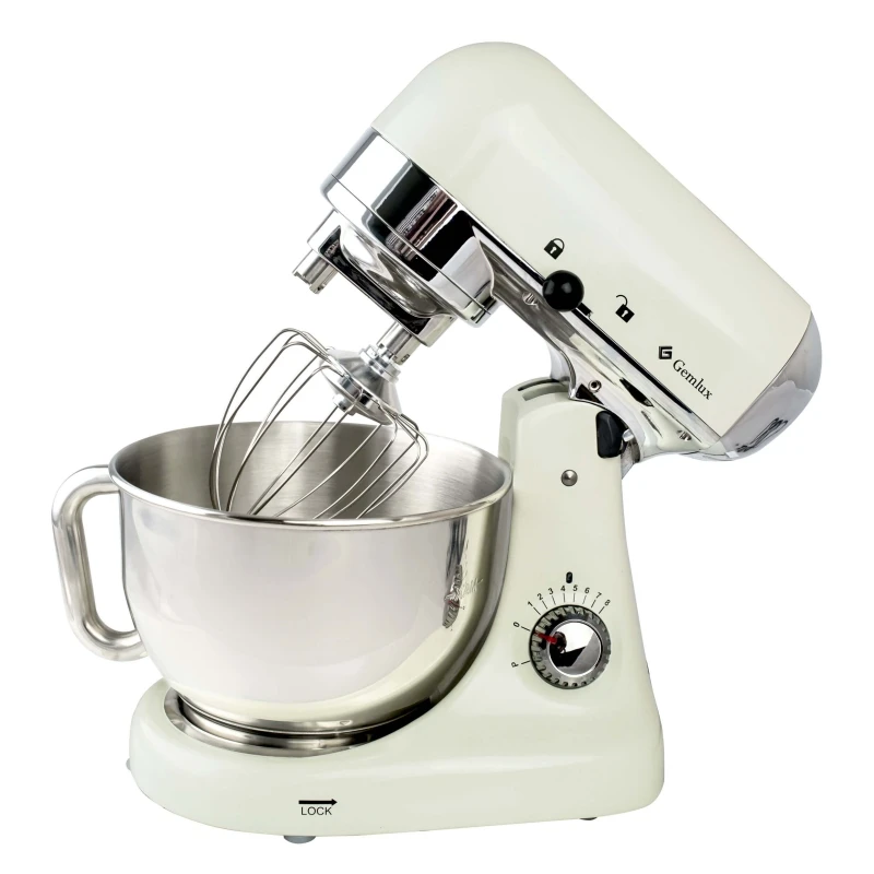 Миксер GEMLUX GL-SM5CR (мощность 1000 Вт, 8 скоростей, чаша из нержавейки 4,5л, двойной крюк для теста, плоский битер, венчик)
