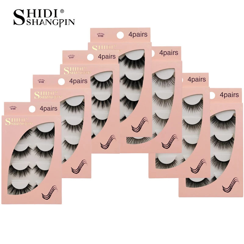 

SHIDISHANGPIN Natrual 3D Mink False Eyelashes 4 Pairs Make up Full Strip Lashes 3D Mink Lashes Fluffy faux cils Soft Maquiagem