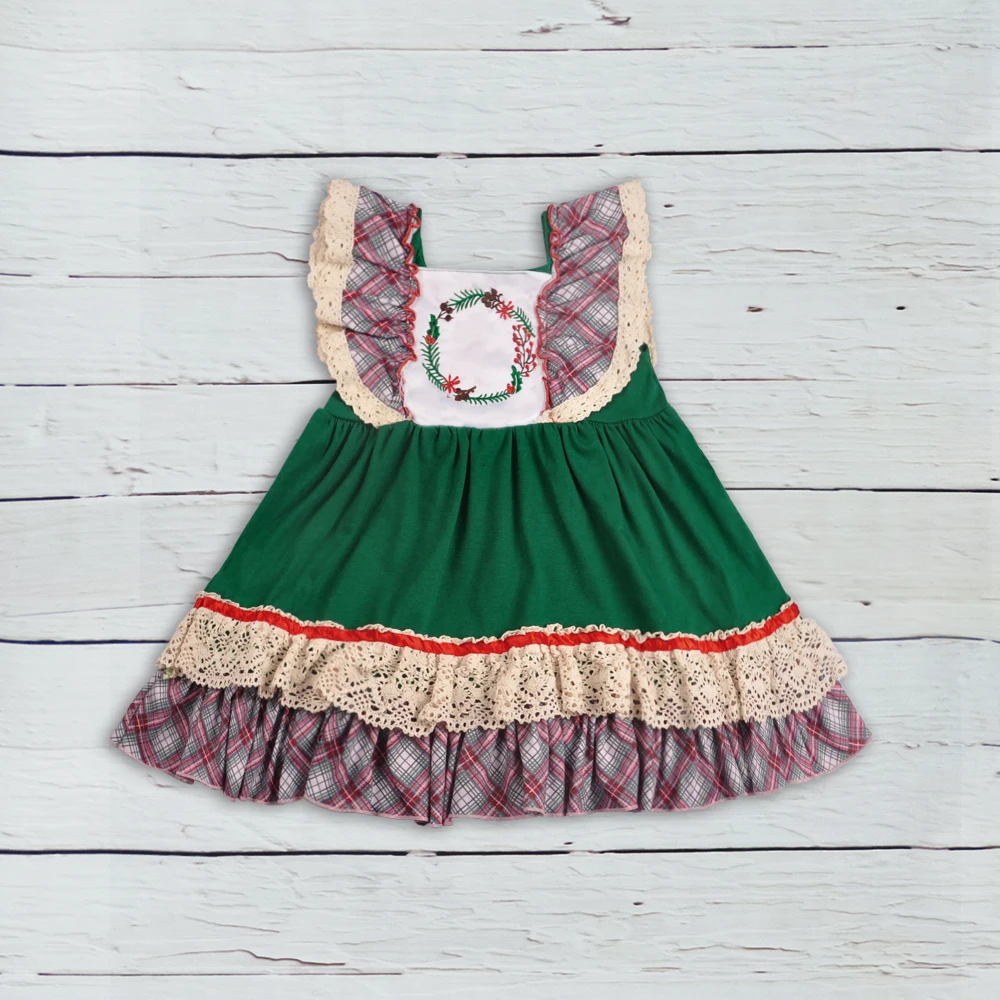 girl patchwork dress baby girls sleeveless print girls clothing boutique holiday kids wear christmas dress LYQ809-317