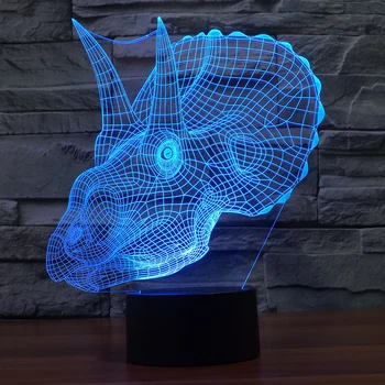 

7 Changing Colors LED 2 Horned Dinosaur Lamp